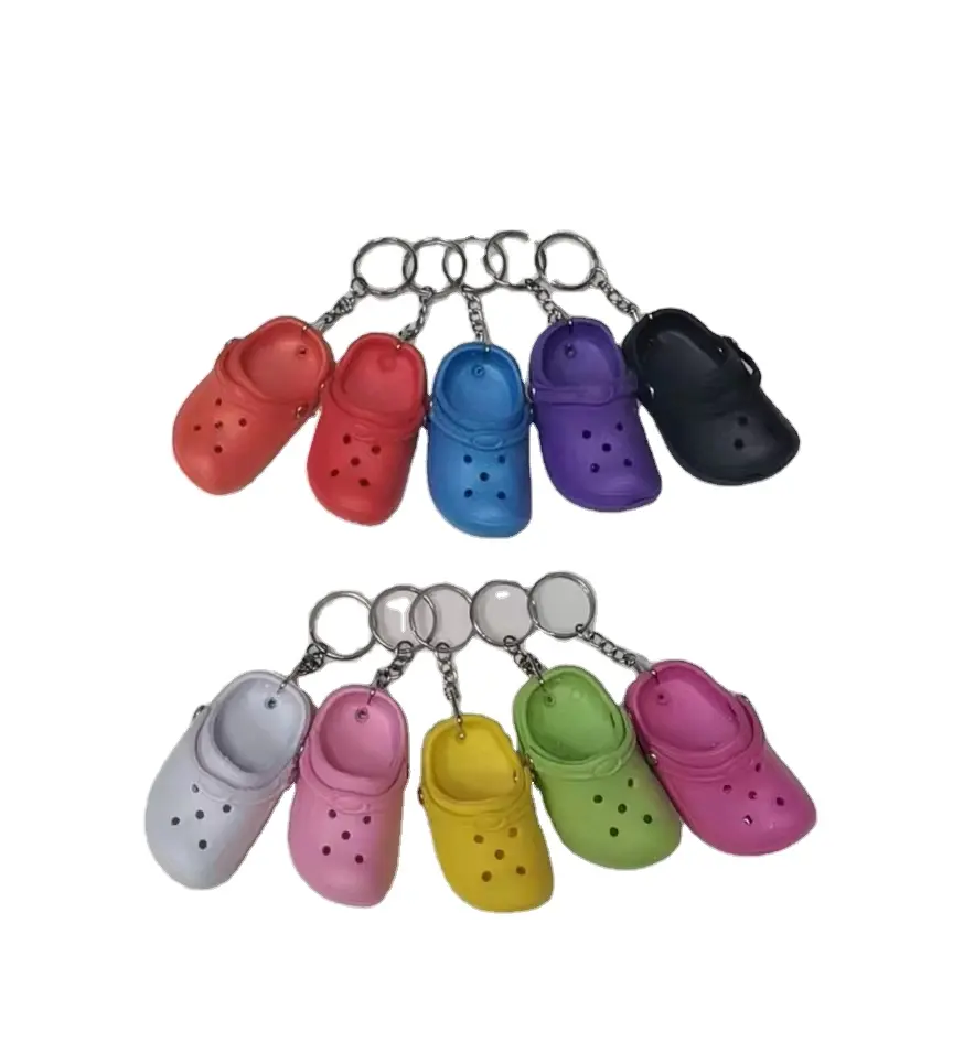 10 Kleuren Full Color Mix Kleur Kleine Krokodillenschoen Sleutelhanger Eva Rubber Pvc Charm Croc Hole Ontwerp Sleutelhanger Sleutelhanger Geschenken