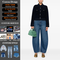 Jean en denim taille haute ample pour femme, style vintage tissé avec boutons simples, personnalisable