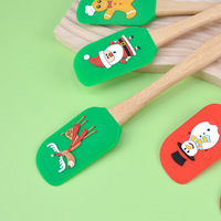 Cadeau de Noël : Spatule à beurre en silicone de qualité alimentaire à motif de Noël, petite, avec manche en bois, résistante au lave-vaisselle, outil de pâtisserie, racloir