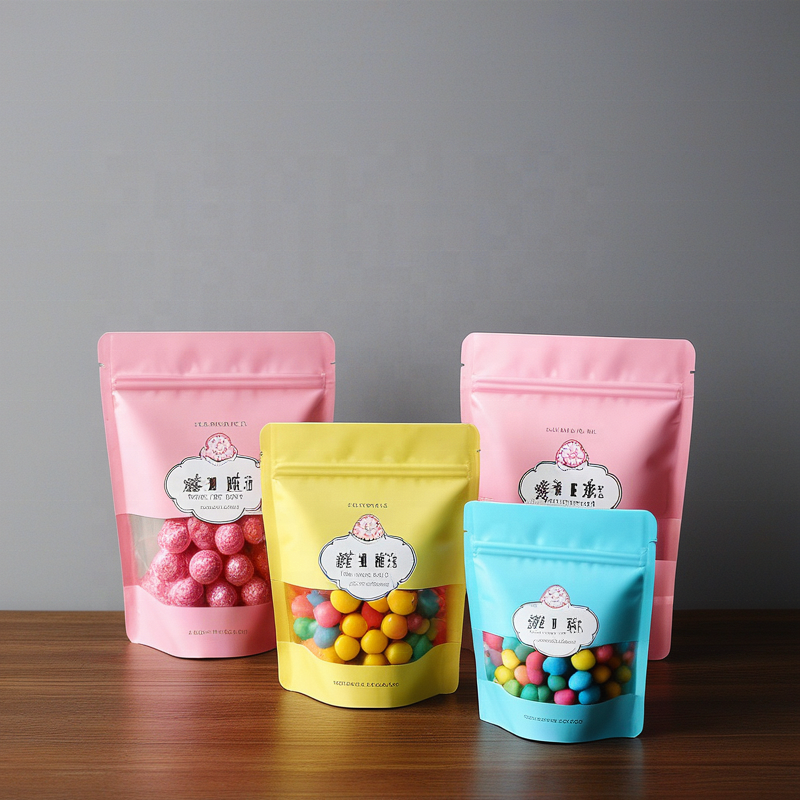 14*20cm Translucent Window Kraft Paper Bags Customized Brown Stand Pouches for Dry Food Packaging 100pcs Food Grade Chewing Gum