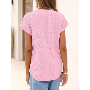 Blusa de Manga Corta con Cuello en V para Mujer, Blusa Informal de Verano, Camisa de Popelina Transpirable, Elegante para Uso Diario - Product Image 4