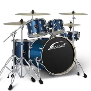 High Quality Professional Drum Set 5 Drums 4 Cymbals Percussion Instruments Drawing Blue Sale
