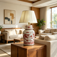 Lampe de chevet élégante Fortune Oriental, veilleuse en porcelaine chinoise avec motif double dragon et oreilles de bête pour l'ameublement de la maison