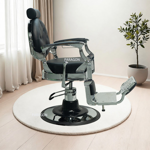 Silla de barbero reclinable 2025 con función de altura ajustable Base de metal negro con tapicería beige y blanca para hombres - Product Image 2