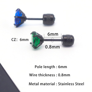 <b>Stud</b> <b>Earrings</b> Round Zircon Claw Setting Stainless Steel Party Jewelry White <b>Black</b> Red Green Blue Rainbow Color - Product Image 4