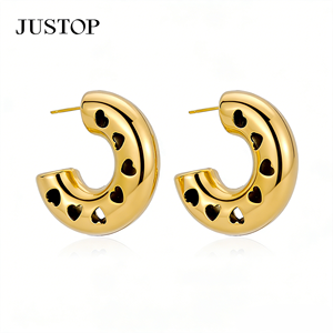 Pendientes de moda con diseño de pepita de oro, hipoalergénicos, de acero inoxidable chapado en oro, impermeables, OEM/ODM, proveedor de joyería de moda. - Product Image 1