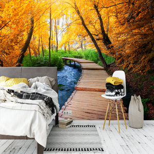 Mural de Pared Autoadhesivo Impermeable de Seda con Paisaje de Río en Bosque Otoñal, Moderno, para Comedor, Dormitorio, Sala de Estar, Fácil Instalación - Product Image 6