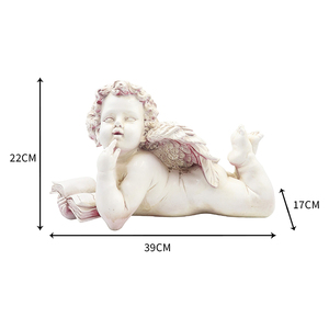 Statuetta di Cherubino in Resina Bianca Anticata, Sdraiato con Libro, Piccola Statua Decorativa di Angelo per Casa, Ufficio, Libreria, Giardino - Product Image 6
