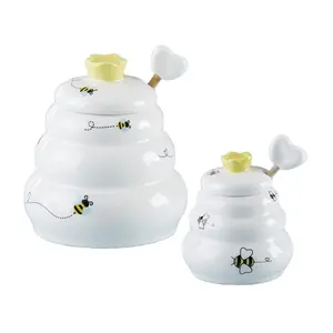 完美的婴儿淋浴甜甜的礼物，可蜜蜂陶瓷蜂蜜壶，带木制的斗嘴