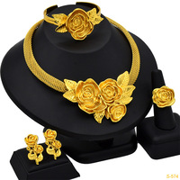 Ensemble de colliers pendentifs de mariée en gros pour le Moyen-Orient, Dubaï, bijoux de mariage en cuivre plaqué or, parures de bijoux tendance pour femmes