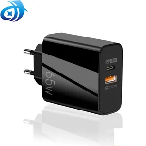 Carregador gan 65w pd usb tipo c, porta dupla, carregador rápido para laptop, celular