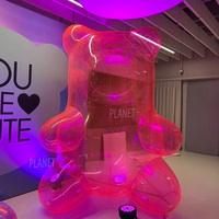 Décoration de fête portable Ours en peluche gonflable PVC Transparent Rose Néon Ours gonflable géant PVC