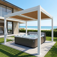 Pergola de jardin en aluminium avec éclairage LED intégré, toit à lamelles motorisé intelligent et réglable, pour patio extérieur