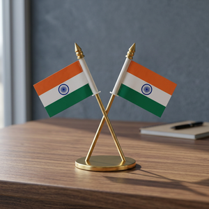 Bandera Doble Nacional de la India de Latón, Rectangular, de Alta Calidad, Decoración Moderna para Mesa o Escritorio, 5 Pulgadas, Hecha a Mano, para el Día de la Independencia - Product Image 2