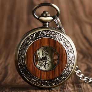 Montre <span class=keywords><strong>de</strong></span> poche mécanique à remontage manuel, design rond en bois vintage, antique - Product Image 1