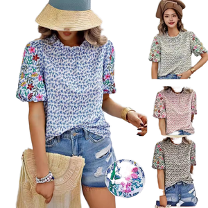 Nueva Blusa de Poliéster Tejida Transpirable para Mujer, Estilo Vintage Occidental, Casual de Verano, Color Liso, Retro Bohemio, con Logo Frontal Sencillo y Diseño Apilado - Product Image 1