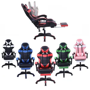 무료 샘플 Pc 사무실 레이싱 컴퓨터 Reclining 가죽 Silla 게이머 Dropshipping Led 게임 의자 발판