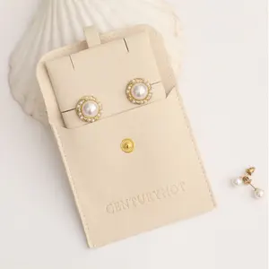 Personalized logo beige luxury microfiber jewellery jewelry snap pouch