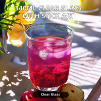 Verre à boire transparent 340 ml (11 oz) avec impression de figurines mignonnes, pour jus de fruits, lait, café, compatible micro-ondes et lave-vaisselle, design moderne