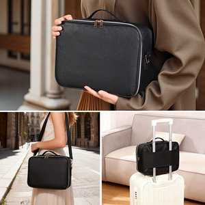 Bolsa de maquillaje con espejo cosmético, estuche de viaje portátil de gran capacidad con luz Led para almacenamiento en el hogar, cierre con cremallera de forma cuadrada - Product Image 2