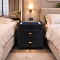 Table de chevet élégante style crème avec chargeur sans fil, lumière d'ambiance LED, 2 tiroirs, grande capacité, table de chevet pour appartement