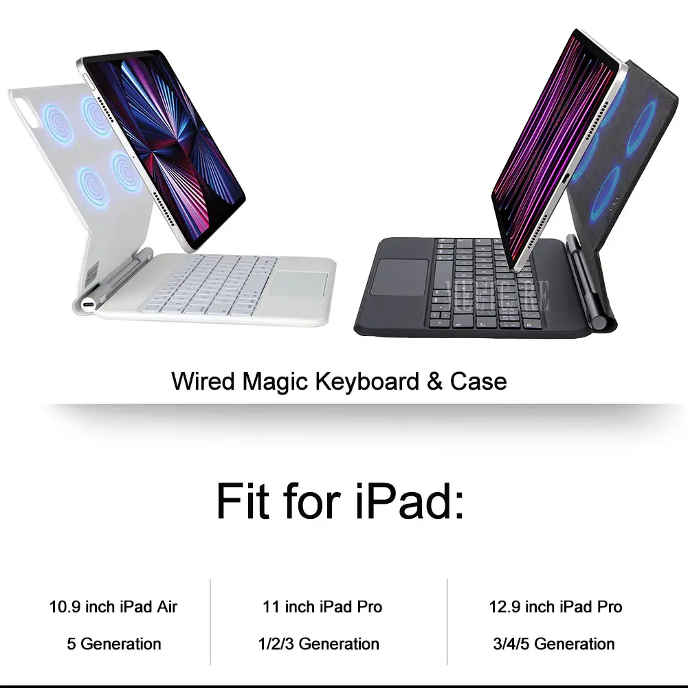 IPad Air 5 iPad Pro 1/2/3 iPad Pro 3/4/5 플로트 마그네틱 키보드 케이스 멀티 터치 내장 트랙 패드 용 유선 매직 키보드