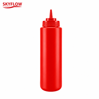 Bouteille de sauce en gros à presser, contrôle des portions, en PP de qualité alimentaire, 32 oz, rouge, rechargeable, pour restaurant