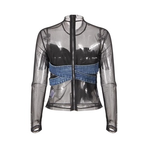 Ensemble deux pièces sexy pour <span class=keywords><strong>femme</strong></span> <span class=keywords><strong>Pure</strong></span> Desire Summer, style streetwear, avec patchwork en maille, nœud, chemise en dentelle ajustée détachable, taille <span class=keywords><strong>XS</strong></span> - Product Image 1