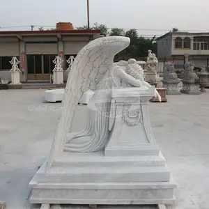 Pierre tombale en pierre de monument d'ange pleureur de conception personnalisée fantaisie avec marbre blanc