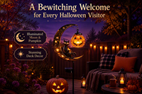 Lampu Taman Tenaga Surya Kucing Hitam & Bulan Labu Halloween dengan Desain Kartun Kreatif Tahan Angin IP44