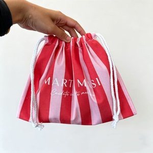 Bolsas de Lona de Muselina Blanca Pequeñas Personalizadas de Moda Orgánica para Mujer, Bolsa de Algodón a Rayas con Cordón y Logotipo Personalizado - Product Image 5