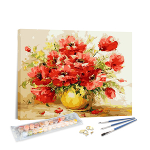 Kit de <span class=keywords><strong>Pintura</strong></span> por Números OEM ODM, Diseño de <span class=keywords><strong>Amapolas</strong></span> Rojas Vintage, <span class=keywords><strong>Pintura</strong></span> de Naturaleza Muerta sobre Lienzo - Product Image 1