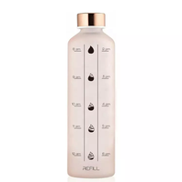 Bouteille d'eau en verre borosilicate écologique faite à la main avec marqueur de temps 500ml 1000ml, couvercle sport givré anti-fuite, compatible lave-vaisselle
