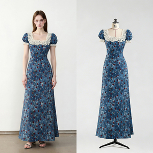 Fournisseur OEM Robe <span class=keywords><strong>midi</strong></span> décontractée à col carré, manches bouffantes, dentelle florale, style vintage romantique, printemps-été, ODM, usine chinoise - Product Image 1