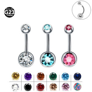 Anillos de ombligo G23 de titanio 14G, barra de ombligo de doble brillo de 5mm con piedra principal de circón, joyería para Piercing de ombligo de 10/12/14mm - Product Image 1