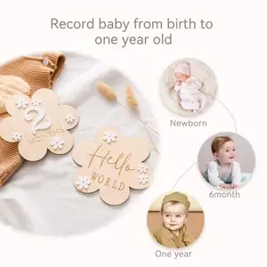 नवजात शिशु की फोटो स्मारक फूल 1-12 महीने के जन्मदिन की फोटो स्मारक आभूषण लकड़ी के फूल माइलस्टोन खिलौने