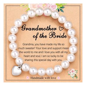 Braccialetto di perle finte con corda elastica per tessere regalo per la festa della mamma 8mm <span class=keywords><strong>bracciale</strong></span> pendente con cuore bianco perla - Product Image 1