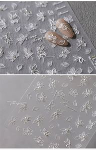 Autocollants pour ongles 5D, fleurs et papillons blancs, autocollants pour ongles scintillants avec perles, autocollants pour ongles blancs scintillants auto-adhésifs - Product Image 5