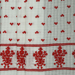 17952 Bán Buôn Trắng Màu Đỏ Dệt 100% Bông Mềm Mại Thoáng Khí Hoa Thêu Vải - Product Image 3