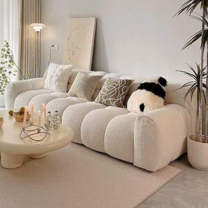 Sofá en Forma de L Extensible de Terciopelo Crema, Sofá Tapizado con Patas de Madera para Sala de Estar Pequeña - Product Image 5