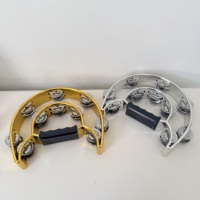 Gold Color Halfmoon Musical Percussion Double Row Dance Party Church Favor Plastic Handheld Drum Toys for Kids Adults Tambourine