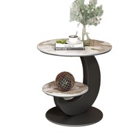 Table d'appoint ronde moderne à plateau en bois et cadre blanc crème, 2 niveaux de rangement, pour salon, directement de l'usine