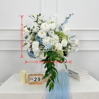 Susunan Bunga Bola Buatan Grosir Warna Putih Biru Hydrangea untuk Dekorasi Pernikahan dan Pesta Hari Valentine