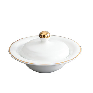 Olla de sopa de cerámica blanca pura Singer con tapa, cuenco de dos orejas personalizado para el hogar, juego de lavabo Palace para fiestas - Product Image 5