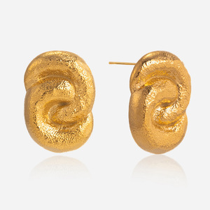 Stud Earrings Gold Tone Textured Geometric Design Unisex Everyday Wear - Product Image 1