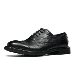 Chaussures Oxford pour homme en cuir véritable, bout carré, lacets, semelle en caoutchouc, pour le bureau, toutes saisons, antidérapantes - Product Image 5