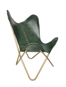 Fauteuil papillon en cuir véritable avec structure métallique robuste et confort ergonomique pour salon, salle de séjour et décoration intérieure moderne - Product Image 2