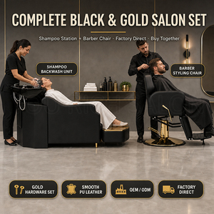 Unité de lavage de <span class=keywords><strong>cheveux</strong></span> professionnelle de luxe <span class=keywords><strong>pour</strong></span> salon de coiffure, fauteuil de lavage inclinable avec pieds dorés et repose-pieds doré indépendant - Product Image 6