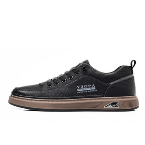 Y3OPA Men's Genuine <b>Leather</b> Lace-up <b>Sneakers</b> Round Toe Rubber Outsole EVA Midsole Summer Casual Shoes - Product Image 3