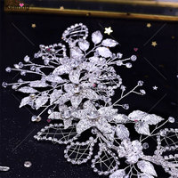 WHD-082 Keering Applique en cristal 3D ornée de feuilles florales, faite à la main, personnalisée, à coudre, pour robe de mariée, vente en gros